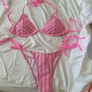 Pink Striped Tie-Side Bikini Set